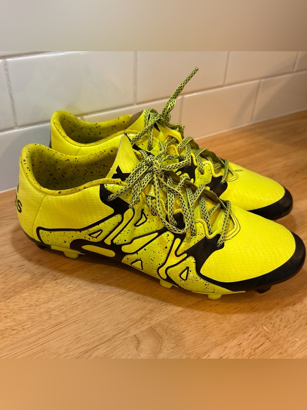 ADIDAS X 15.3 LEATHER FG/AG SOLAR YELLOW/CORE BLACK Size 9 Cleats
